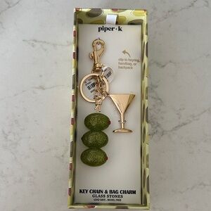 Piper Gold and Green Martini Key Chain & Bag Charm NWT